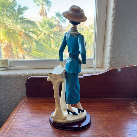 Vintage Lady Figurine Blue Dress with Pink Flowers - Picture 3 of 5